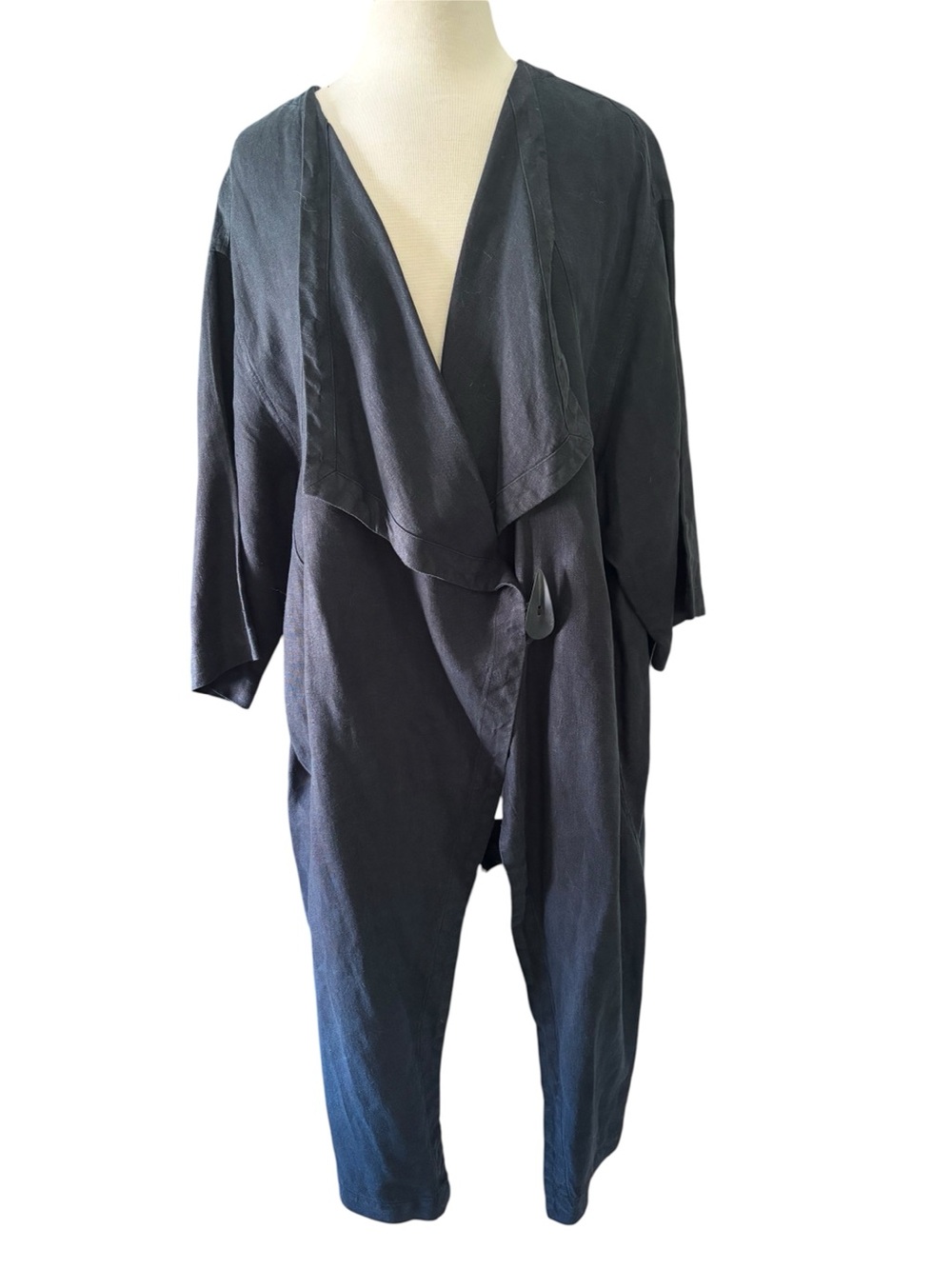 Oska Navy Linen Coat Dress XL Lagenlook Avant Garde Minimalist Oversize
